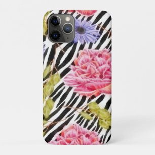 Zebra Pattern Pink Flowers and Stripes Case-Mate iPhone Case