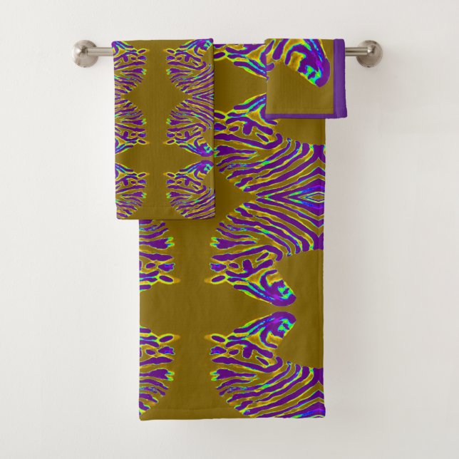 Zebra Pattern Purple Gold Bath Towel Set (Insitu)