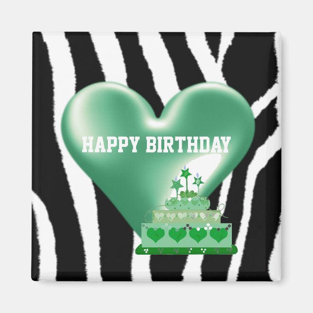 Zebra Pattern with Birthday Cake Magnet (Front)