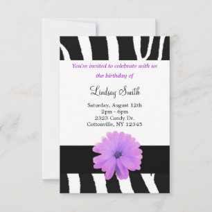 Zebra Pattern with Flower Birthday Invitation