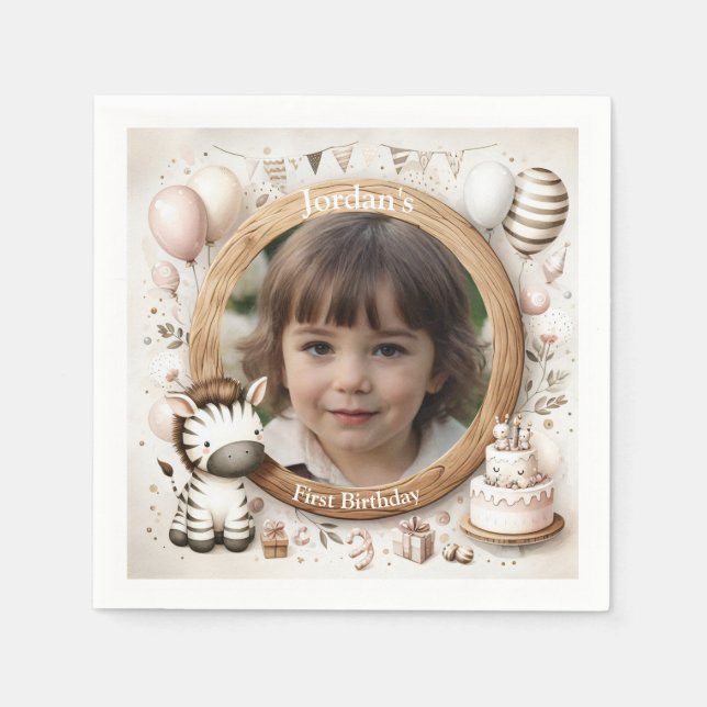 Zebra Photo Frame for Kids' Birthday Parties Napkin (Front)