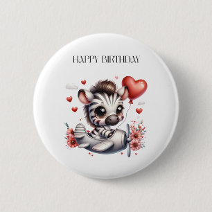 Zebra Pilot Birthday 6 Cm Round Badge