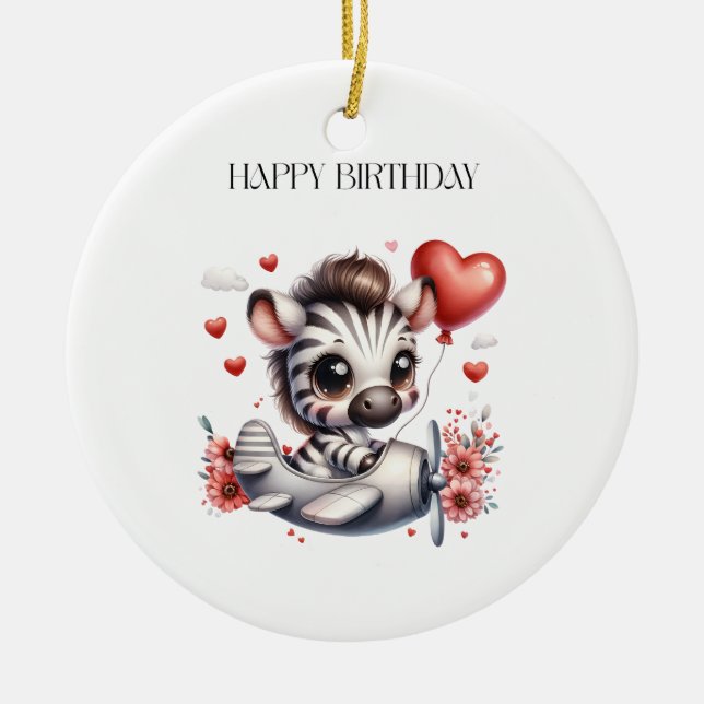 Zebra Pilot Birthday Ceramic Tree Decoration (Front)