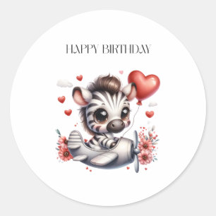 Zebra Pilot Birthday Classic Round Sticker