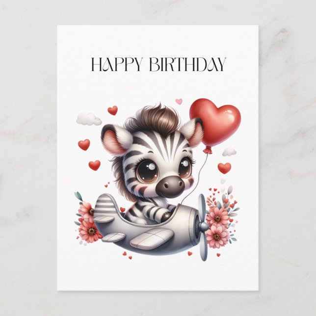 Zebra Pilot Birthday Holiday Postcard (Front)