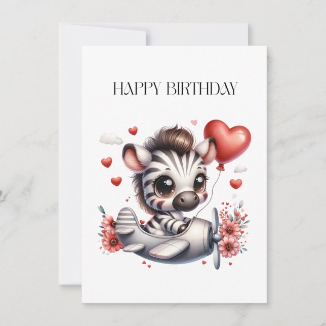 Zebra Pilot Birthday Invitation (Front)