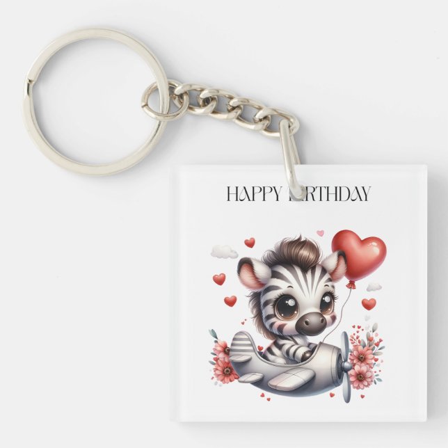 Zebra Pilot Birthday Key Ring (Front)
