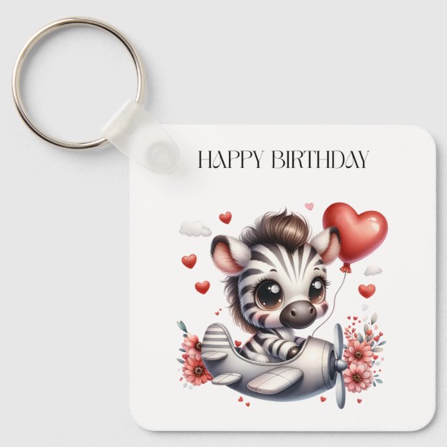 Zebra Pilot Birthday Key Ring (Front)