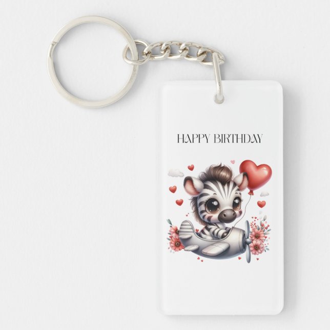Zebra Pilot Birthday Key Ring (Front)