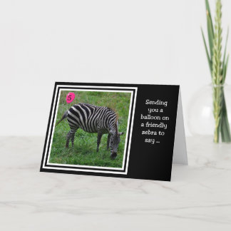 Zebra Pink 5th Birthday Card