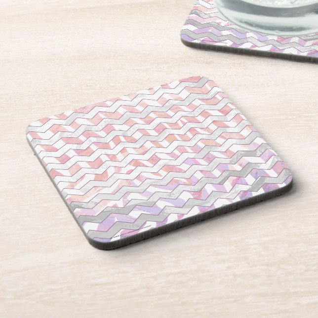 Zebra Pink and White Chevron Coaster (Left Side)