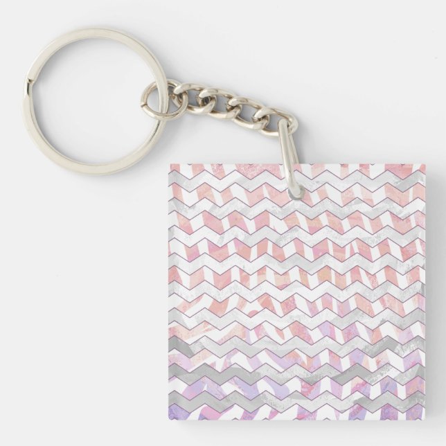 Zebra Pink and White Chevron Key Ring (Front)