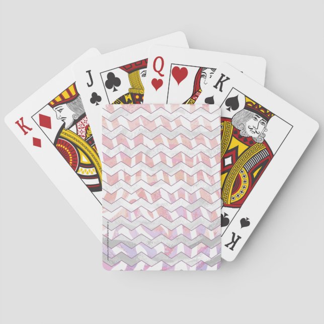 Zebra Pink and White Chevron Playing Cards (Back)