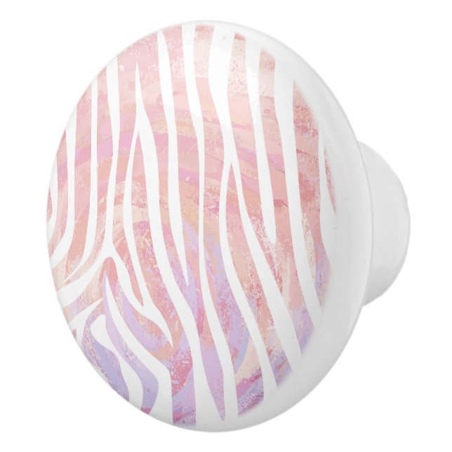 Zebra Pink and White Print Ceramic Knob (Right)