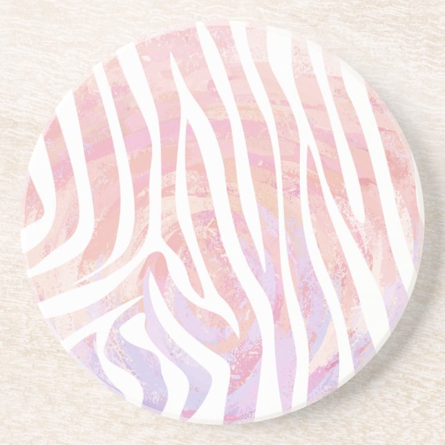 Zebra Pink and White Print Coaster (Front)