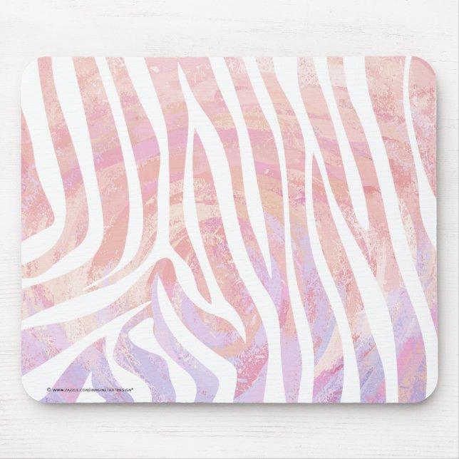 Zebra Pink and White Print Mouse Pad (Front)