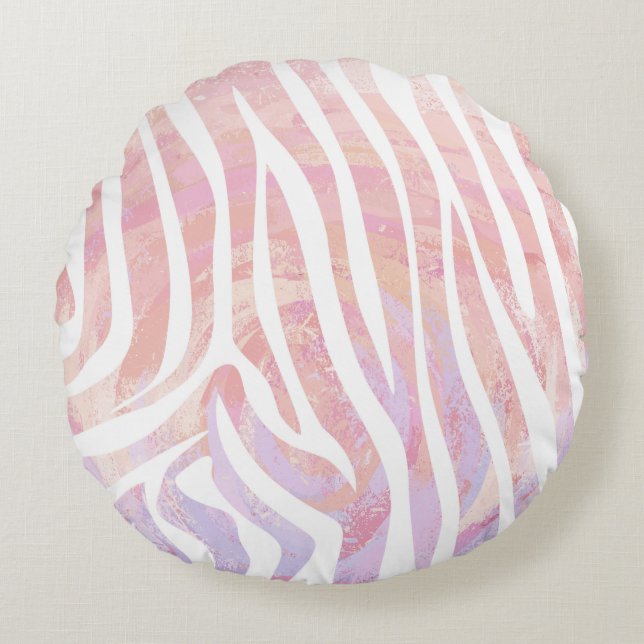 Zebra Pink and White Print Round Cushion (Front)