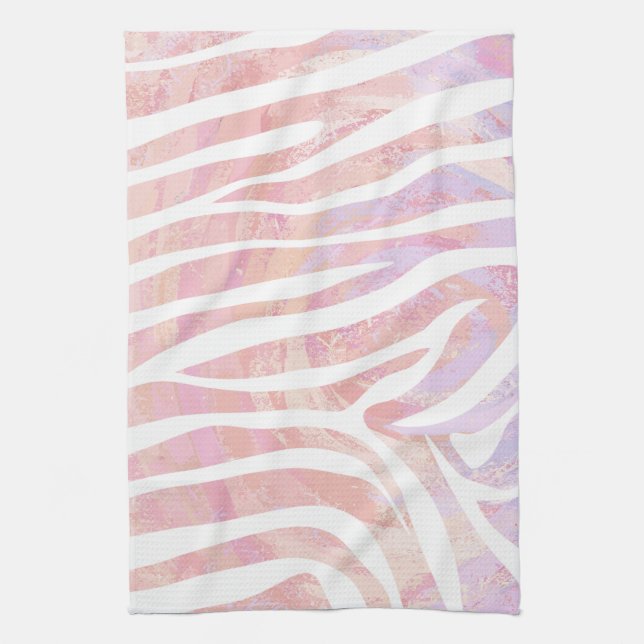 Zebra Pink and White Print Tea Towel (Vertical)