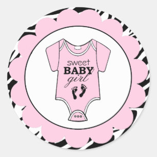 Zebra Pink Baby Outfit Baby Shower Classic Round Sticker