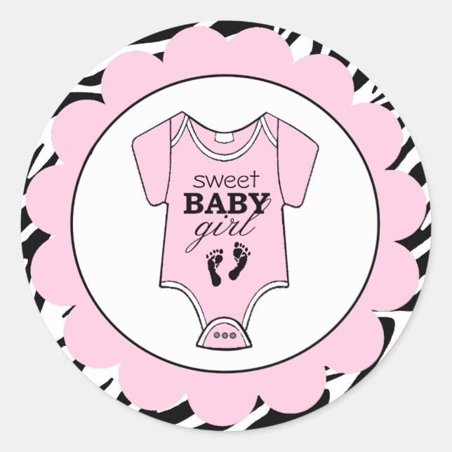 Zebra Pink Baby Outfit Baby Shower Classic Round Sticker (Front)