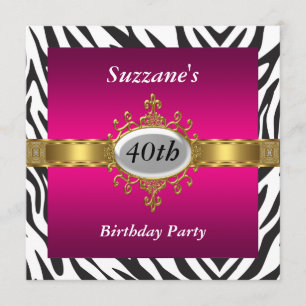 Zebra Pink Birthday Party Invitation