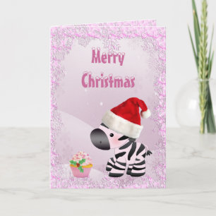 Zebra, Pink Cupcake & Snow Sequins Christmas Card