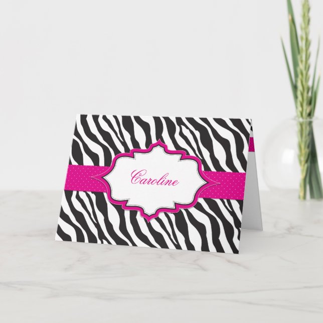 Zebra Pink Ribbon Thank You Card (Front)