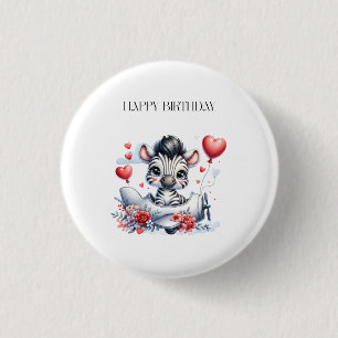 Zebra Plane Birthday 3 Cm Round Badge