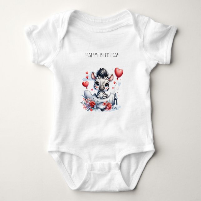 Zebra Plane Birthday Baby Bodysuit (Front)