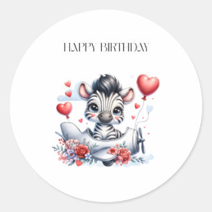 Zebra Plane Birthday Classic Round Sticker