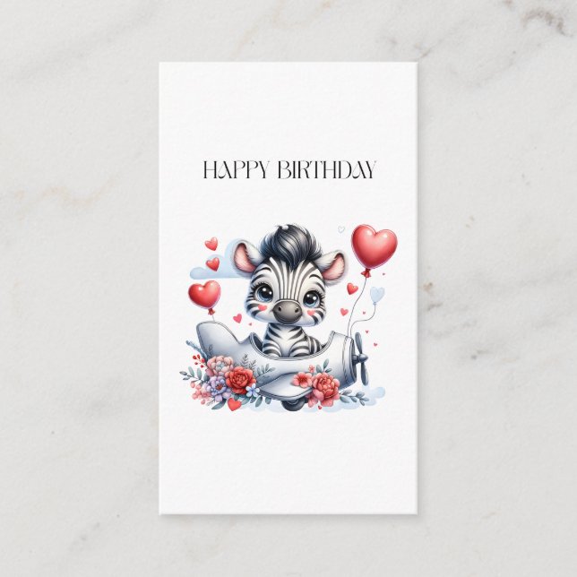 Zebra Plane Birthday Enclosure Card (Front)