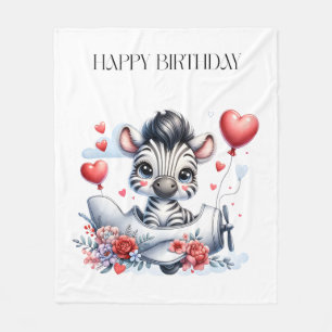 Zebra Plane Birthday Fleece Blanket