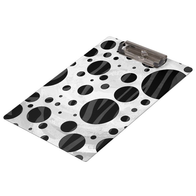 Zebra Polka Dot Black and Grey Print Clipboard (Angled)