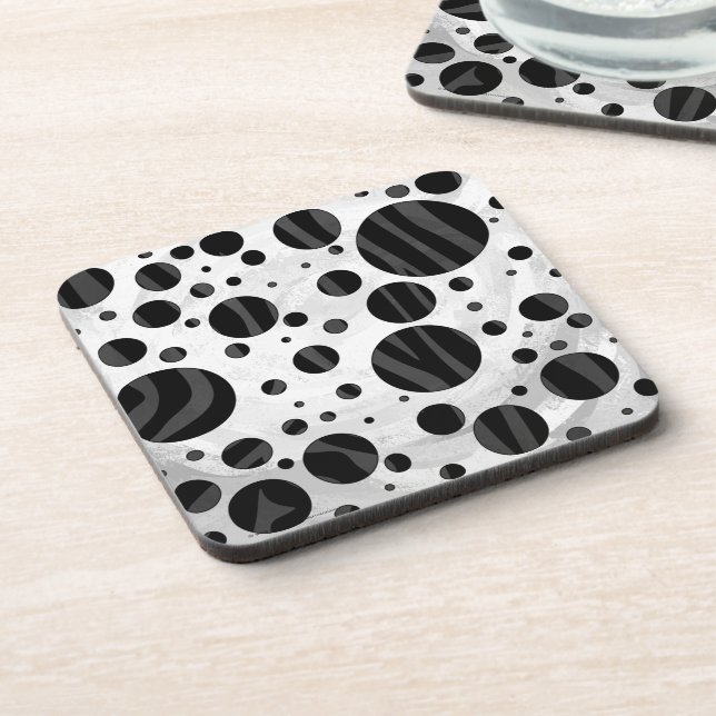 Zebra Polka Dot Black and Grey Print Coaster (Left Side)