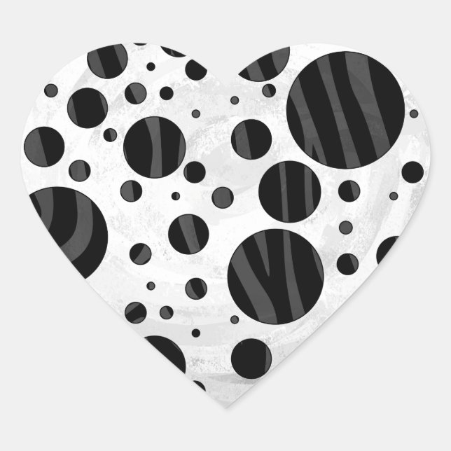 Zebra Polka Dot Black and Grey Print Heart Sticker (Front)