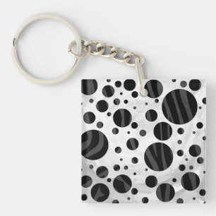 Zebra Polka Dot Black and Grey Print Key Ring
