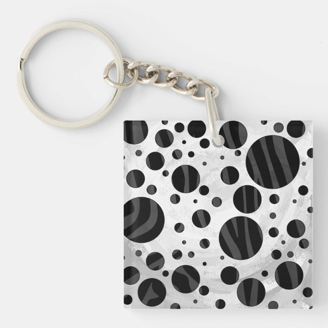 Zebra Polka Dot Black and Grey Print Key Ring (Front)
