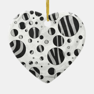 Zebra Polka Dot Black and Light Grey Ceramic Tree Decoration