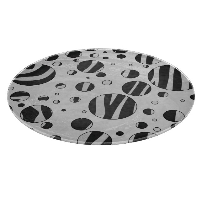 Zebra Polka Dot Black and Light Grey Cutting Board (Corner)