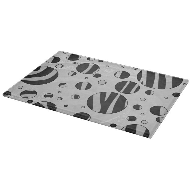 Zebra Polka Dot Black and Light Grey Cutting Board (Corner)