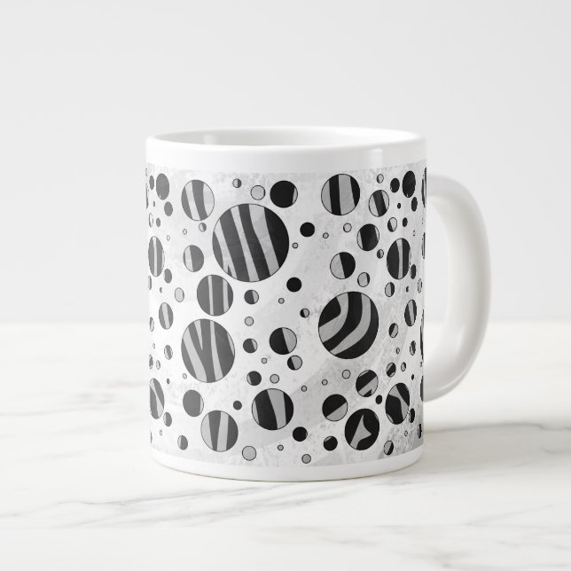 Zebra Polka Dot Black and Light Grey Large Coffee Mug (Front Right)