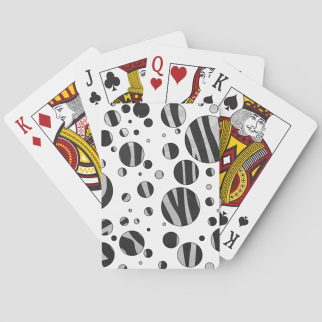 Zebra Polka Dot Black and Light Grey Playing Cards (Back)