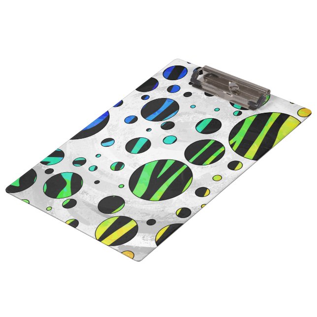 Zebra Polka Dot Black and Rainbow Print Clipboard (Angled)