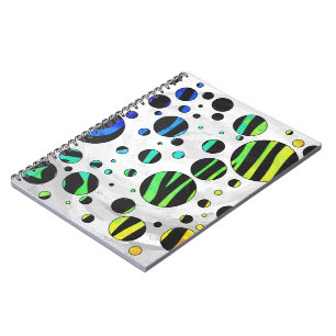 Zebra Polka Dot Black and Rainbow Print Spiral Notebook