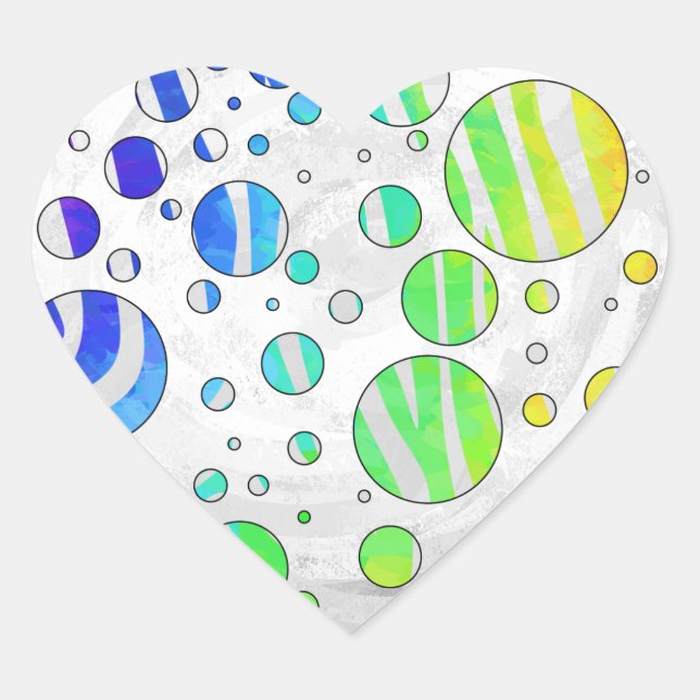 Zebra Polka Dot Rainbow and White Print Heart Sticker (Front)