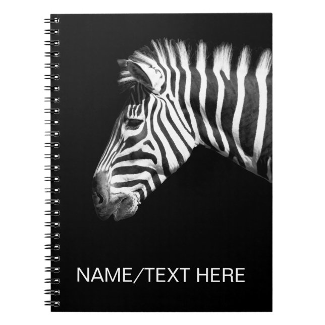 Zebra Portrait on Black - Personalised Notebook (Front)
