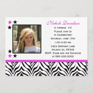 Zebra Print: 13th Birthday Party Invitations