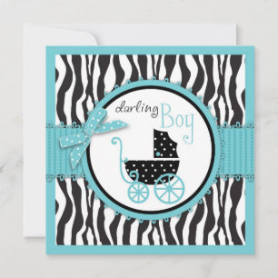 Zebra Print and Baby Carriage Baby Shower Invitation