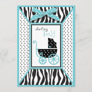 Zebra Print and Baby Carriage Baby Shower Invitation
