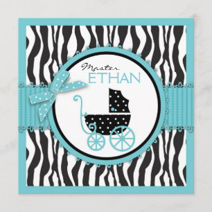 Zebra Print and Baby Carriage Baby Shower Invitation